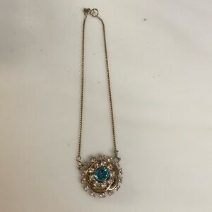 Blue and Gold Sunburst Pendant Necklace